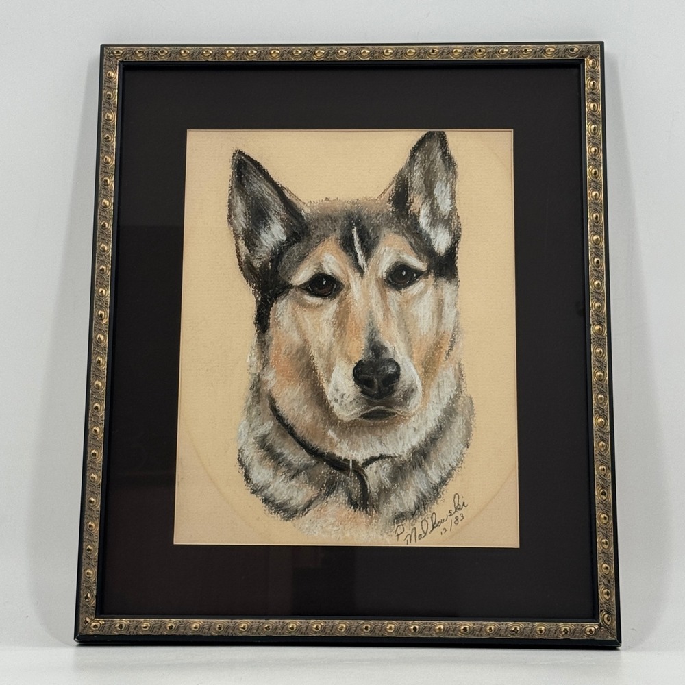 Original Vintage Dog Pastel Portrait